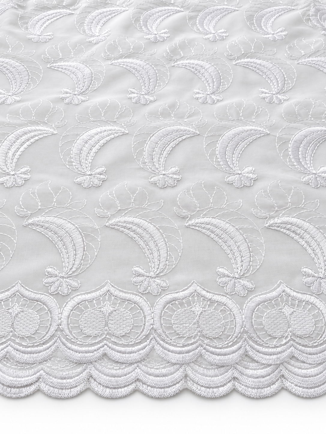 White Embroidered Voile Lace Fabric