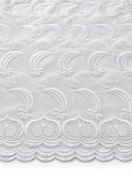 White Embroidered Voile Lace Fabric