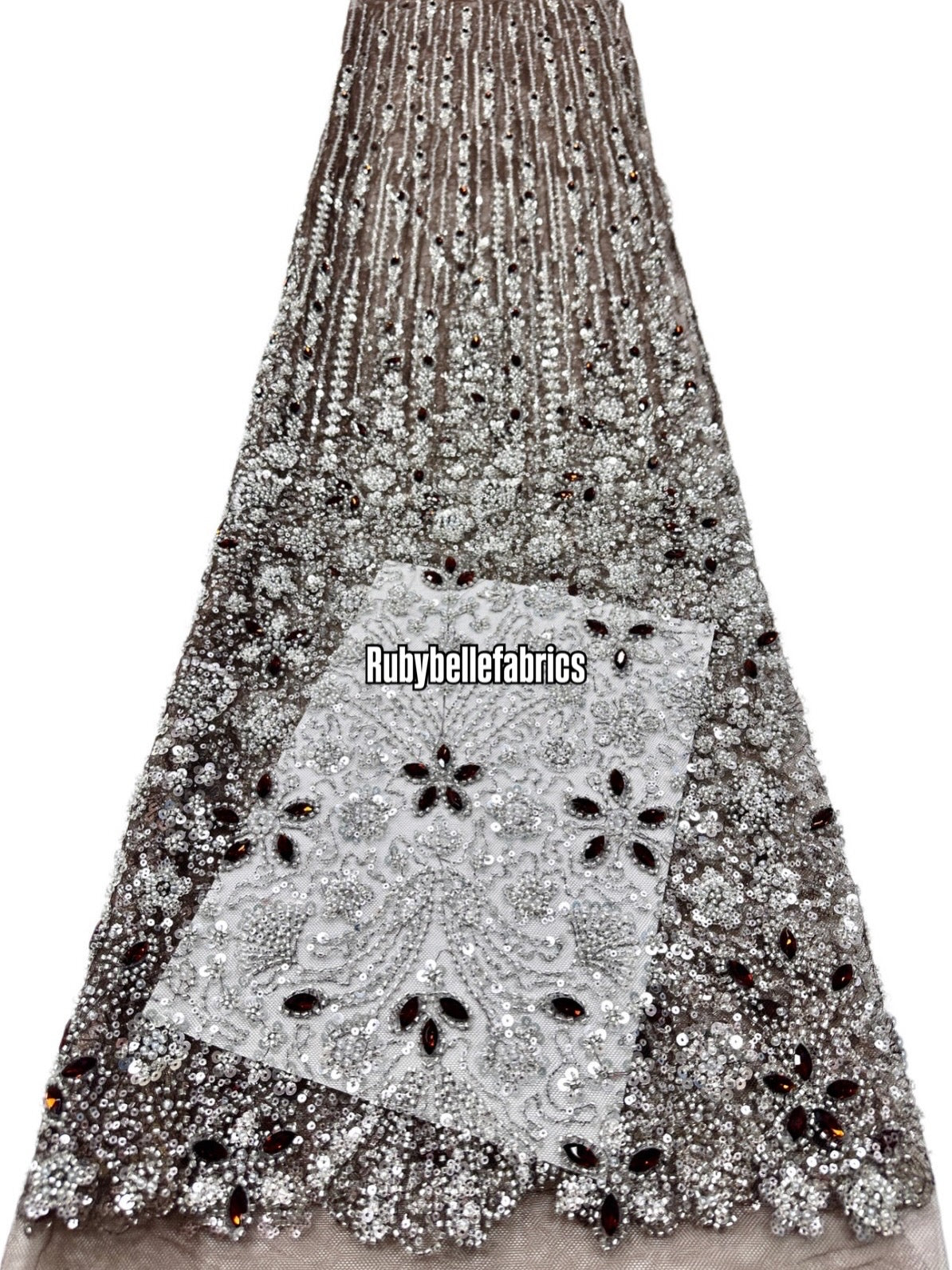 Atch Luxury 3D Floral Beaded Stone Fabric