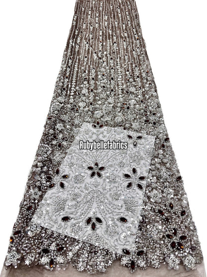 Atch Luxury 3D Floral Beaded Stone Fabric