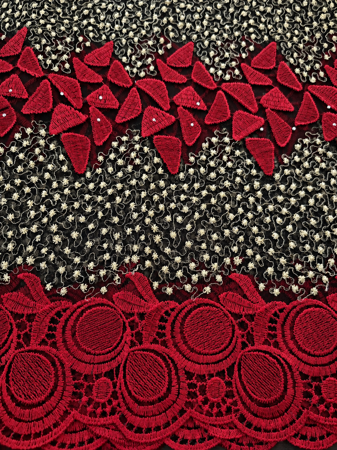 Sunderland Tulle Fabric - Red/Beige