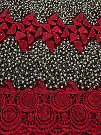 Sunderland Tulle Fabric - Red/Beige