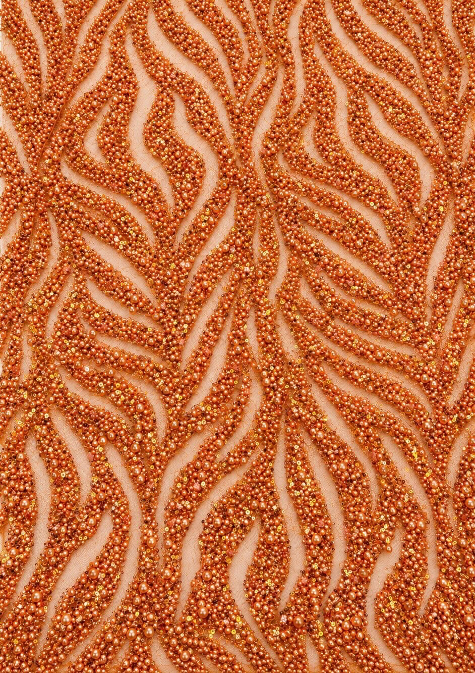Ebra Pearls Beads Lace Fabric - Orange
