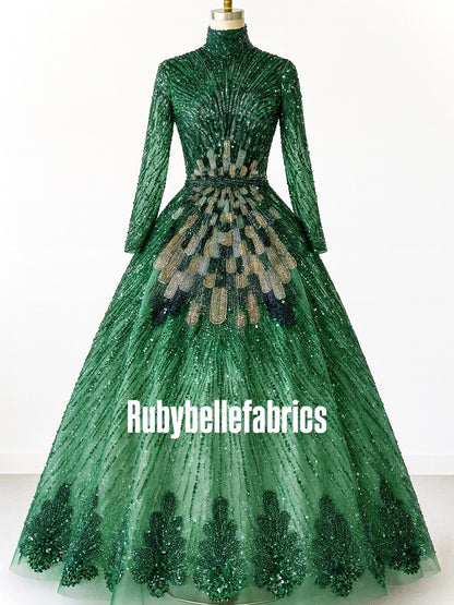 Luxury Geometric Deco Sequin Beaded Lace Fabric