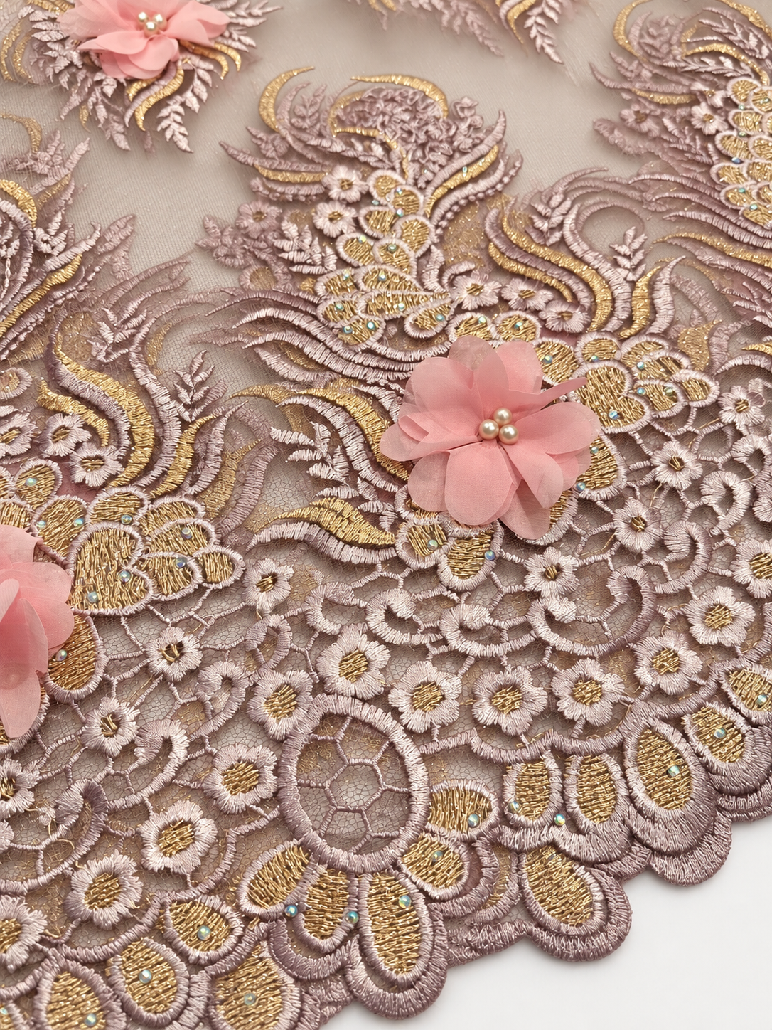 Filex Beaded 3D Tulle Floral Fabric - Blush/Pink