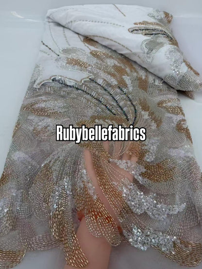 Ganic Luxury Floral Beaded Tulle Velvet Fabric
