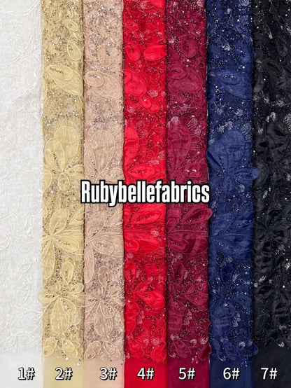 Romain Luxury Deluxe 3D Organza Floral Appliqués Fabric