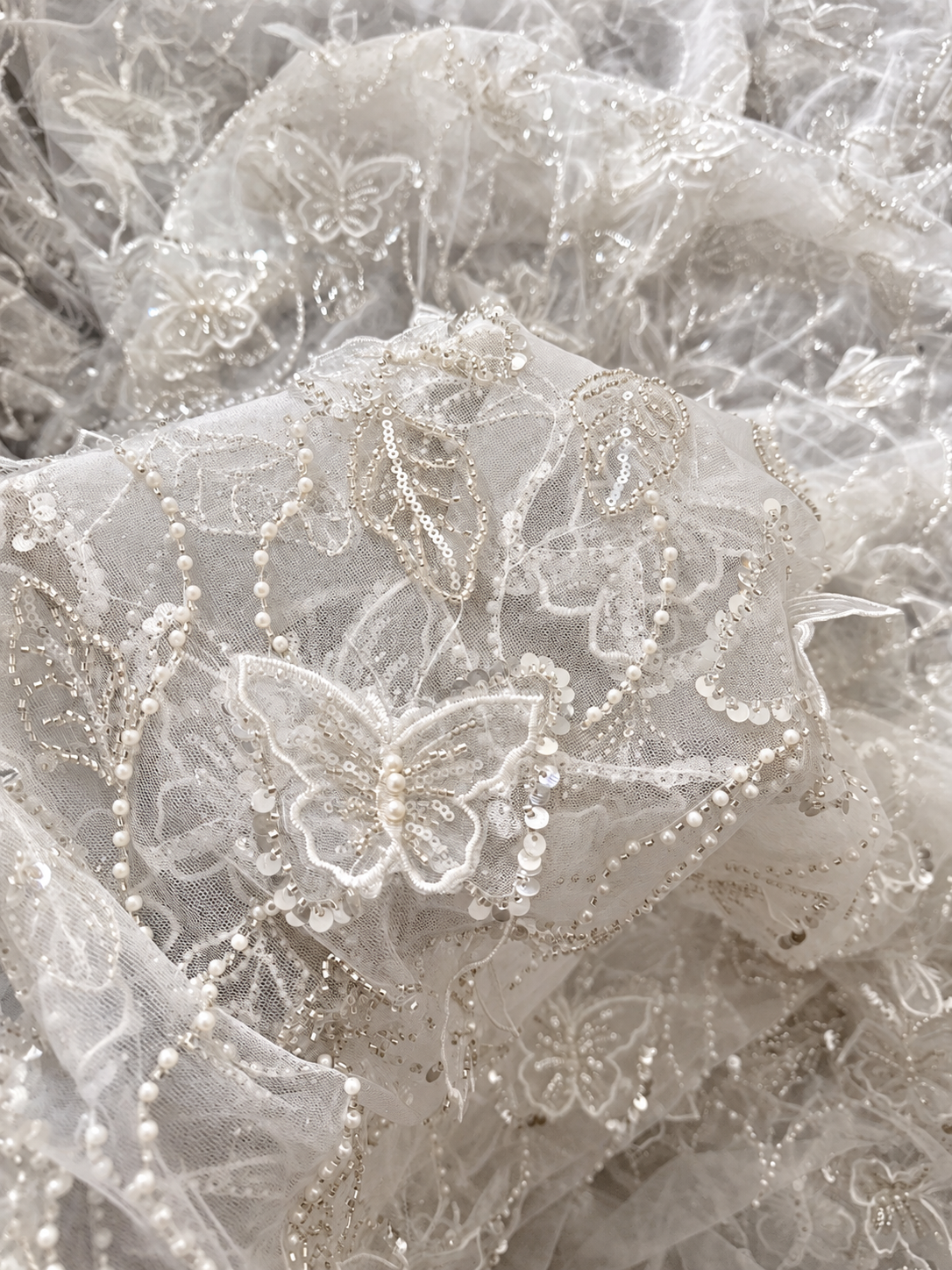 Butterfly 3D High Quality Fabric - White
