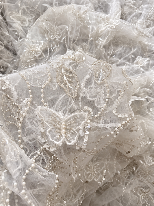Butterfly 3D High Quality Fabric - White