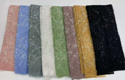 Patia Net Lace Floral Beaded Stone Fabric