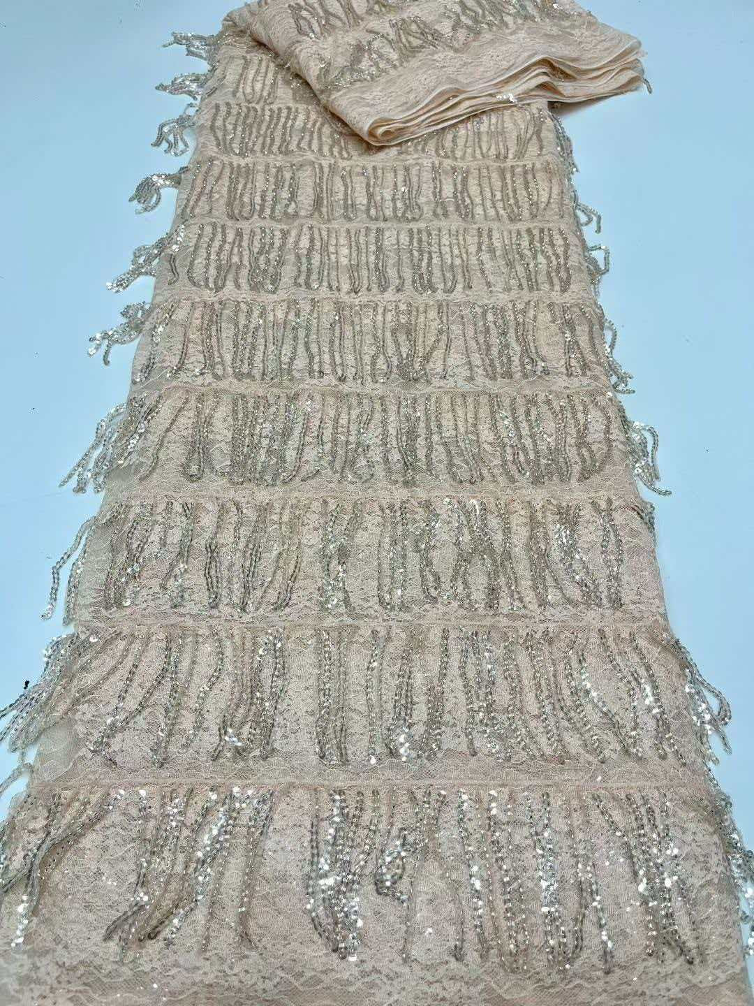 Luxury Fringe Pastel Sequin Lace Fabric – Premium Lace Couture Fabric