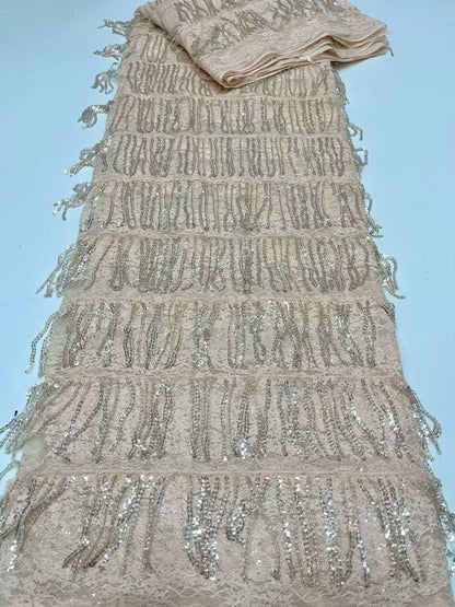 Luxury Fringe Pastel Sequin Lace Fabric – Premium Lace Couture Fabric