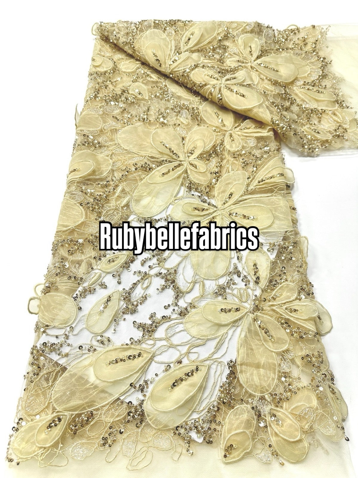 Romain Luxury Deluxe 3D Organza Floral Appliqués Fabric