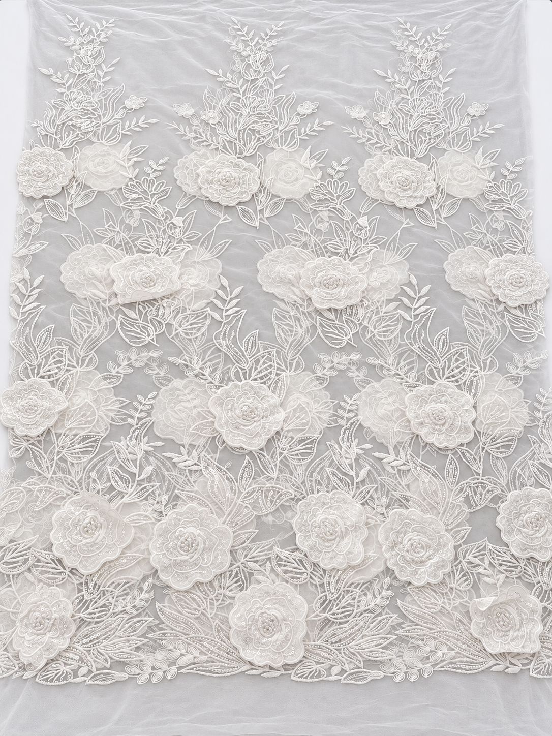 Rixo 3D Sequin Beaded Quality Floral Fabric - White