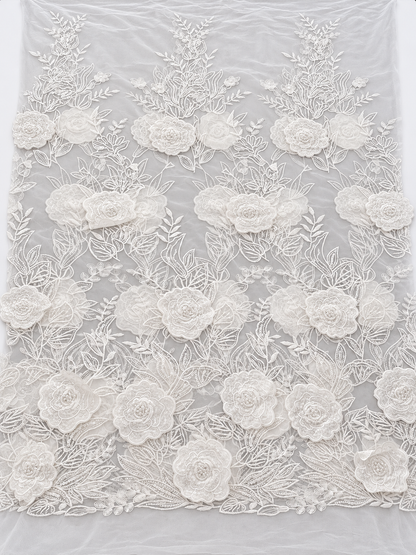 Rixo 3D Sequin Beaded Quality Floral Fabric - White