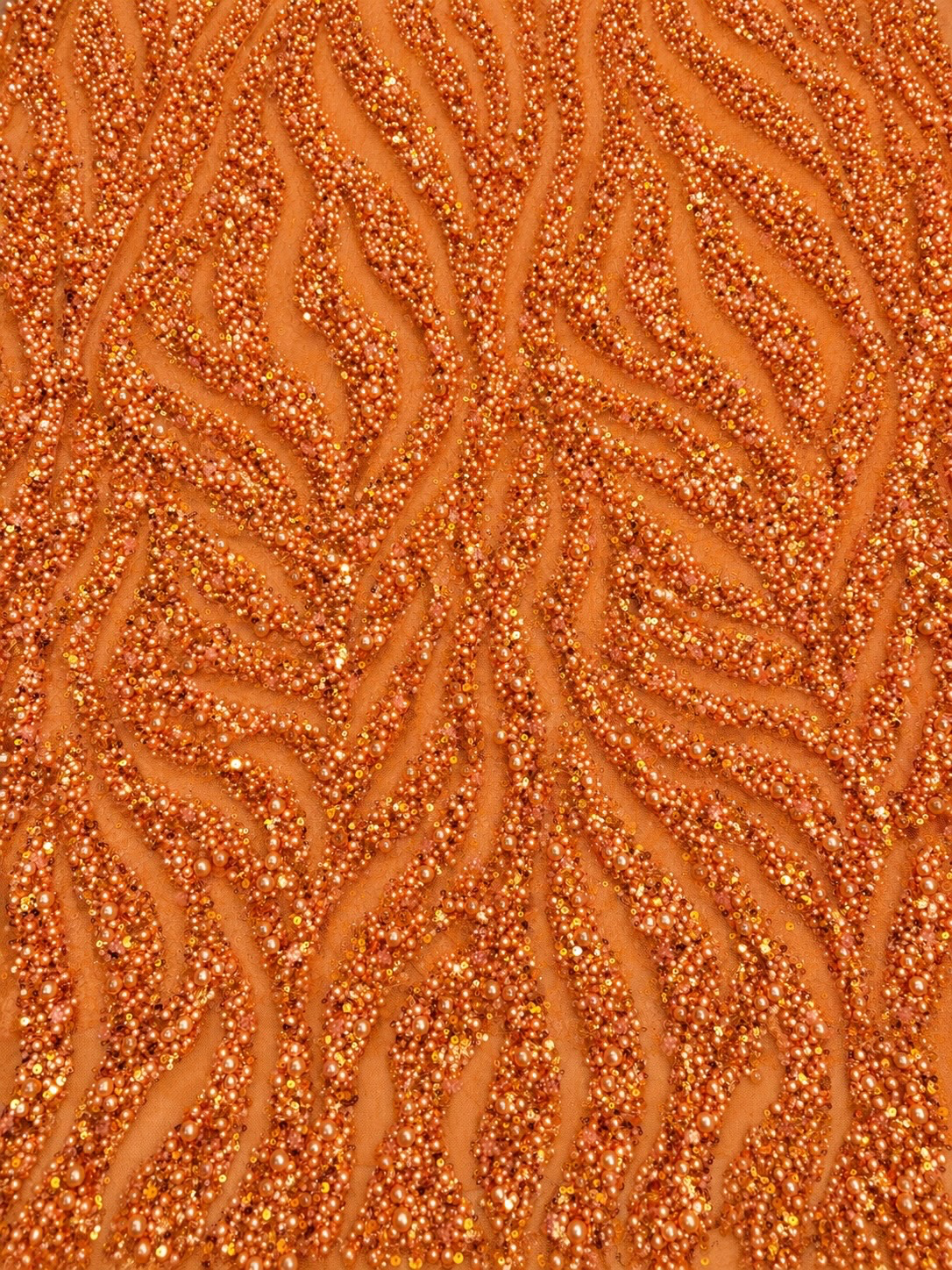 Ebra Pearls Beads Lace Fabric - Orange