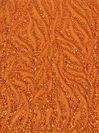 Ebra Pearls Beads Lace Fabric - Orange