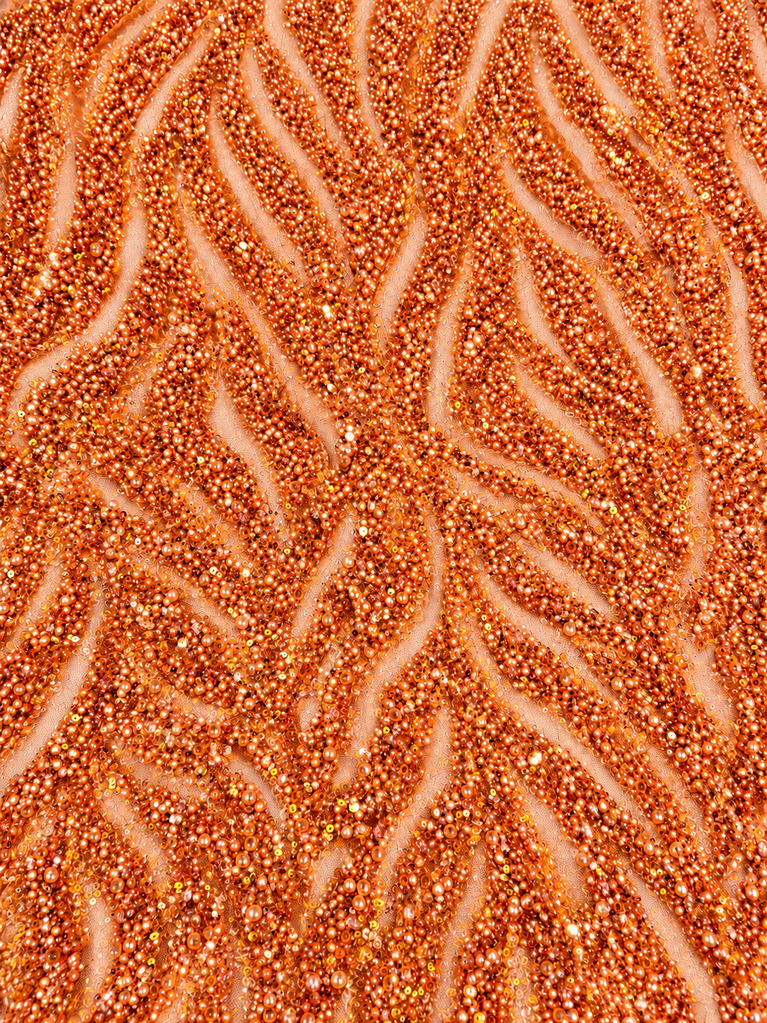 Ebra Pearls Beads Lace Fabric - Orange