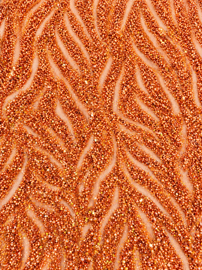 Ebra Pearls Beads Lace Fabric - Orange