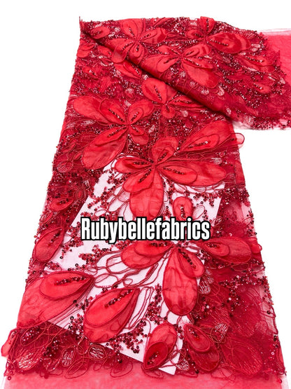 Romain Luxury Deluxe 3D Organza Floral Appliqués Fabric