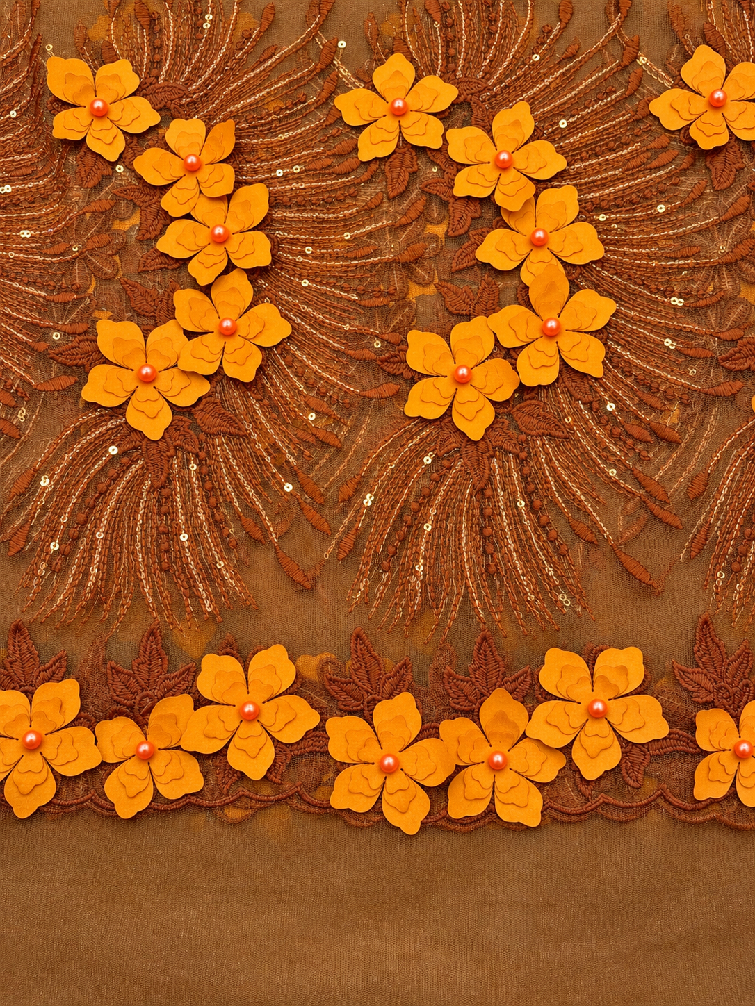 Ility 3D Floral Tulle Fabric - Burnt Orange