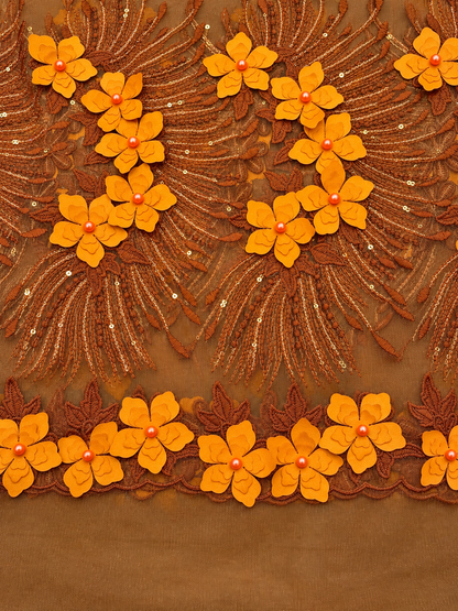 Ility 3D Floral Tulle Fabric - Burnt Orange