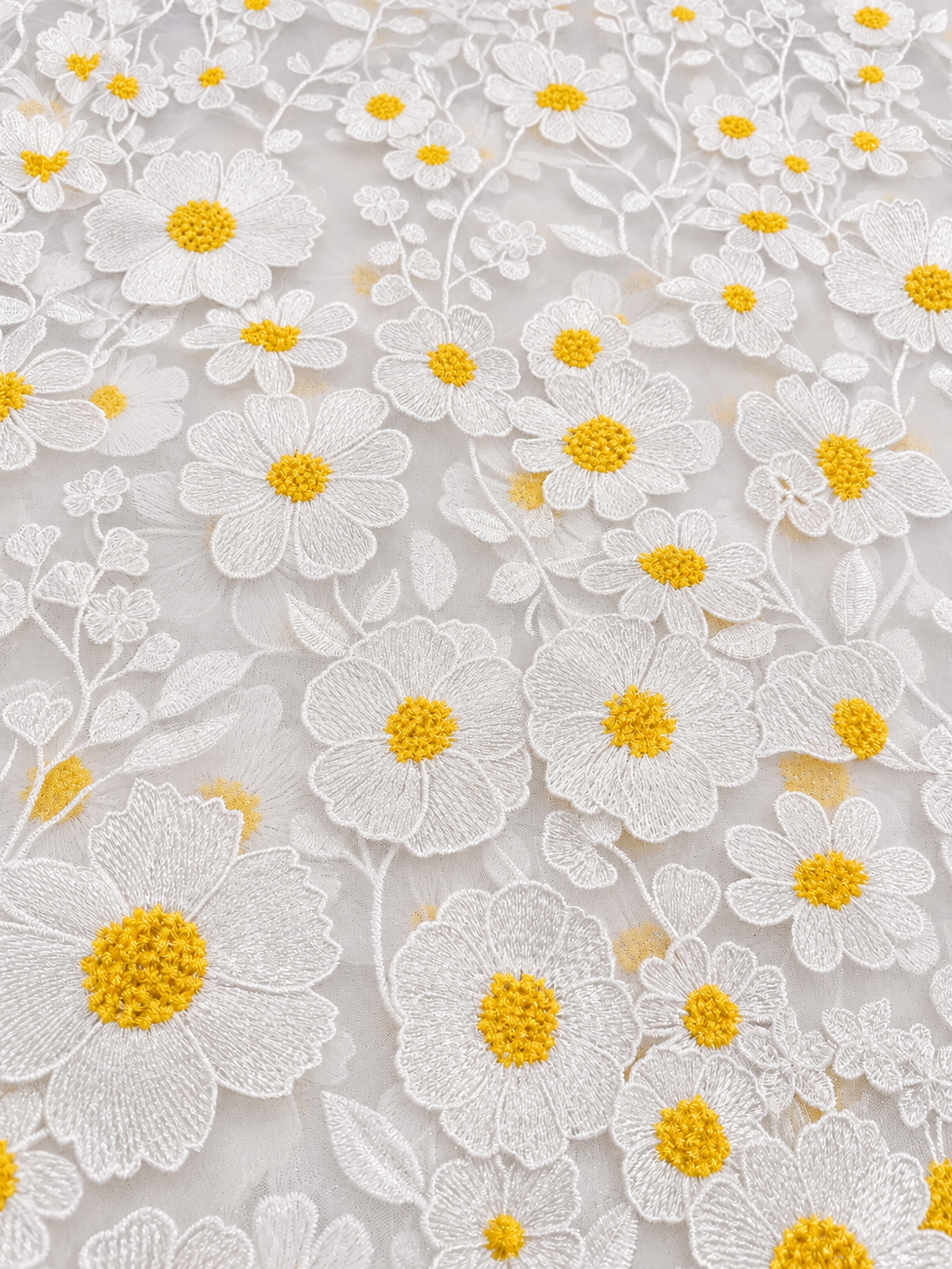 Floral Petals 3D Fabric - White