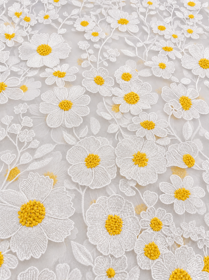Floral Petals 3D Fabric - White
