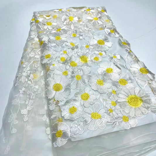 Floral Petals 3D Fabric - White