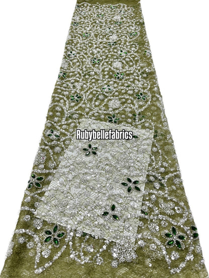 Aprain Luxury 3D Floral Beaded Stone Fabric