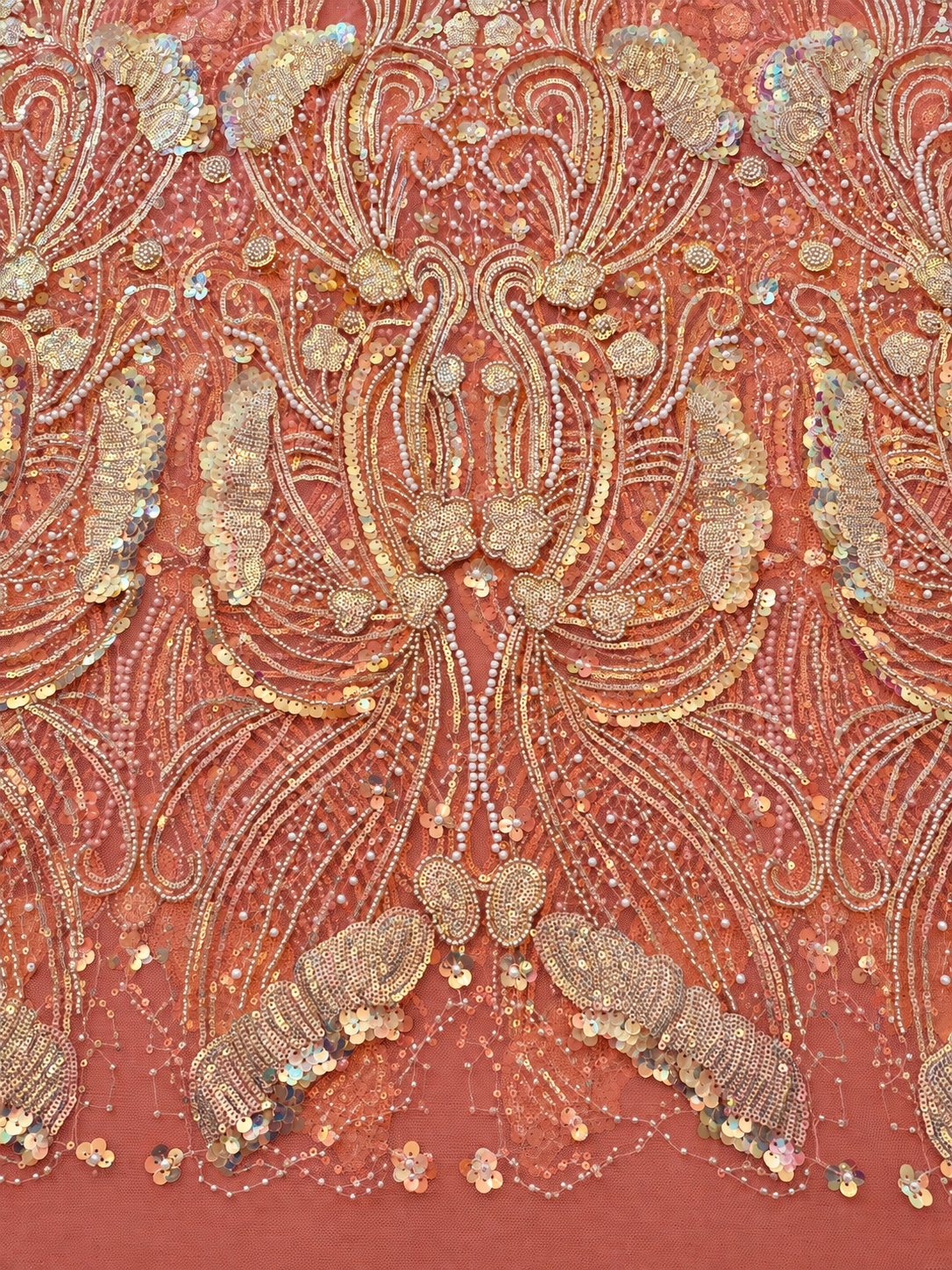 Ouly Sparkling Sequin Beaded Fabric - Peach