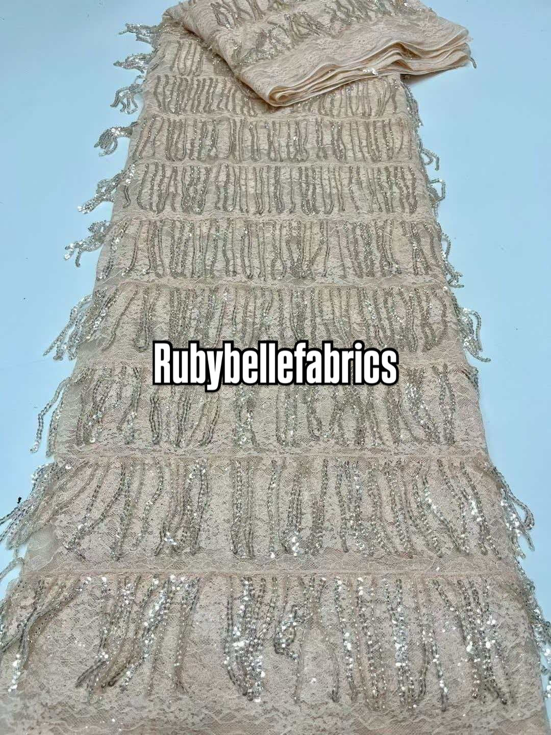 Luxury Fringe Pastel Sequin Lace Fabric – Premium Lace Couture Fabric