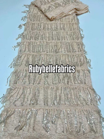 Luxury Fringe Pastel Sequin Lace Fabric – Premium Lace Couture Fabric