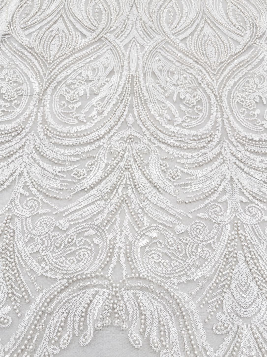 Erse Sequin Beaded Quality Fabric - White