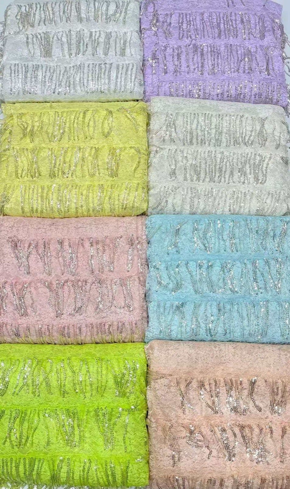 Luxury Fringe Pastel Sequin Lace Fabric – Premium Lace Couture Fabric