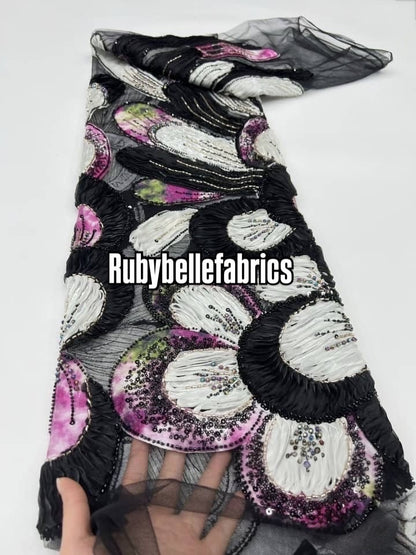 Arger Luxury Floral Beaded Sequin Fabric