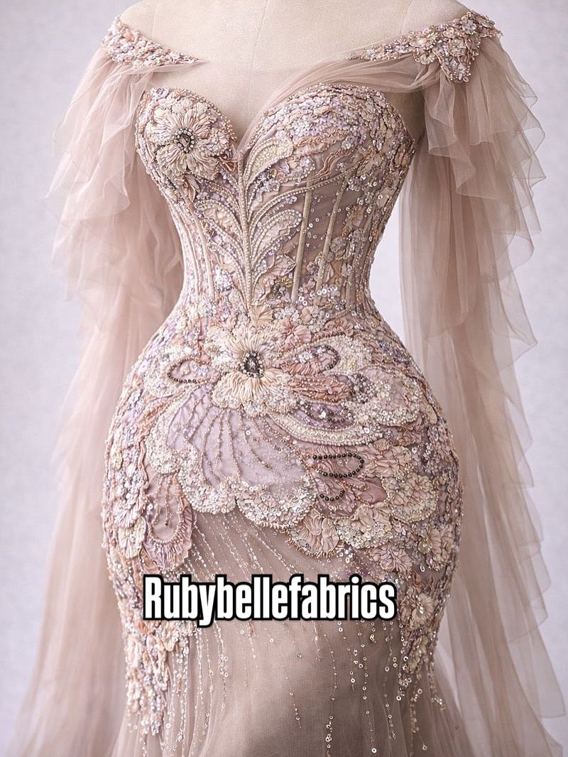 Astysx Beaded Sequin Lace Fabric