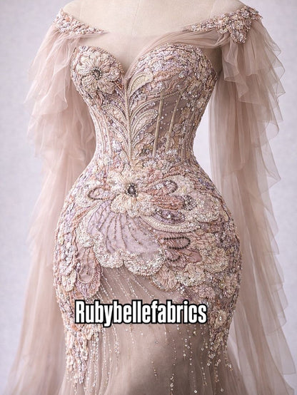 Astysx Beaded Sequin Lace Fabric