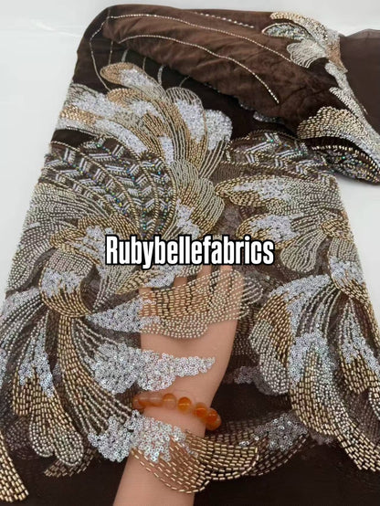 Ganic Luxury Floral Beaded Tulle Velvet Fabric