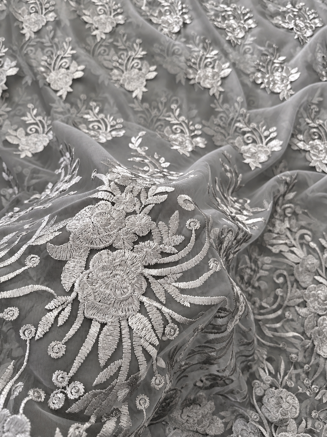 Trole Tulle Floral Fabric - Grey