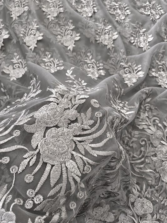 Trole Tulle Floral Fabric - Grey