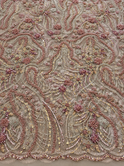 Oyce Luxury Floral Beaded Fabric - Blush Pink