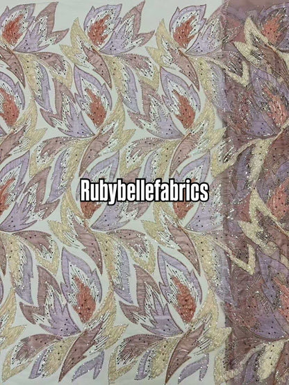 Estic swirling leaf motif couture fabric