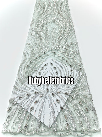 Arquise Crystal Beads Lace Fabric