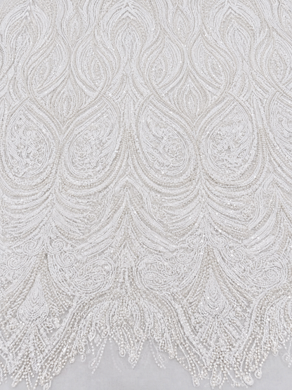 Erse Sequin Beaded Quality Fabric - White