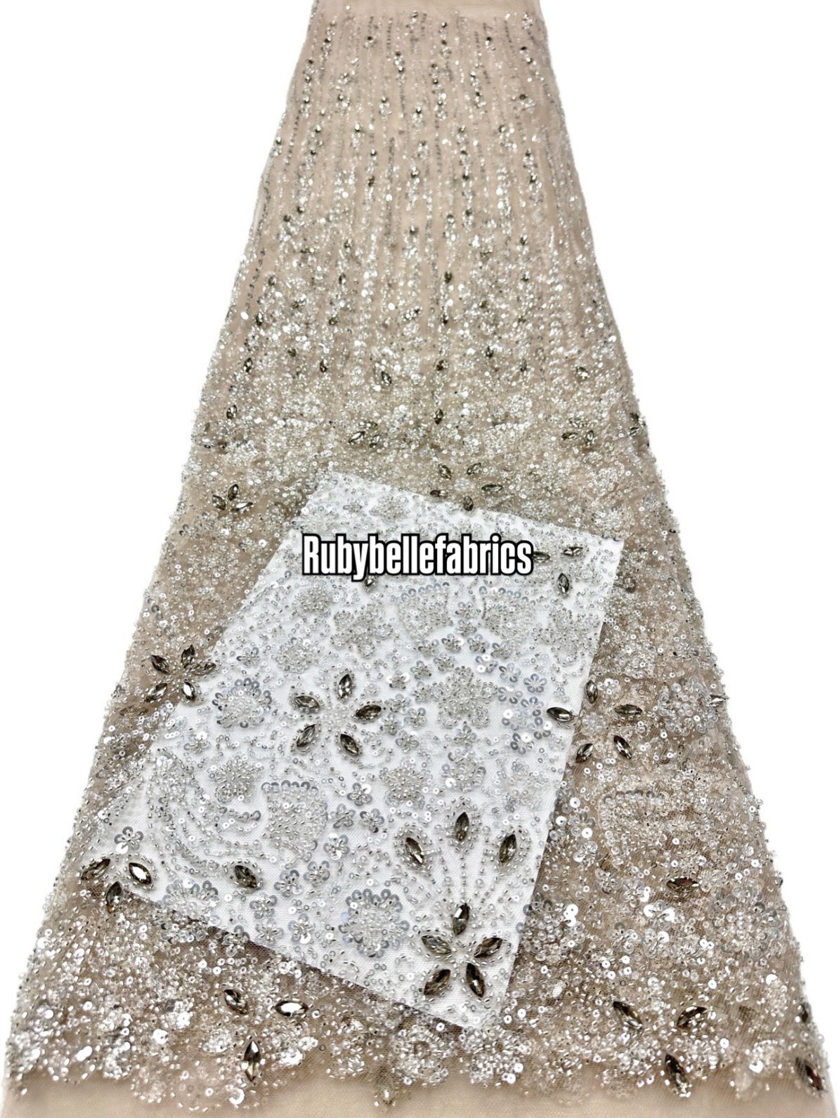 Atch Luxury 3D Floral Beaded Stone Fabric