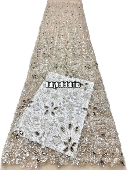 Atch Luxury 3D Floral Beaded Stone Fabric