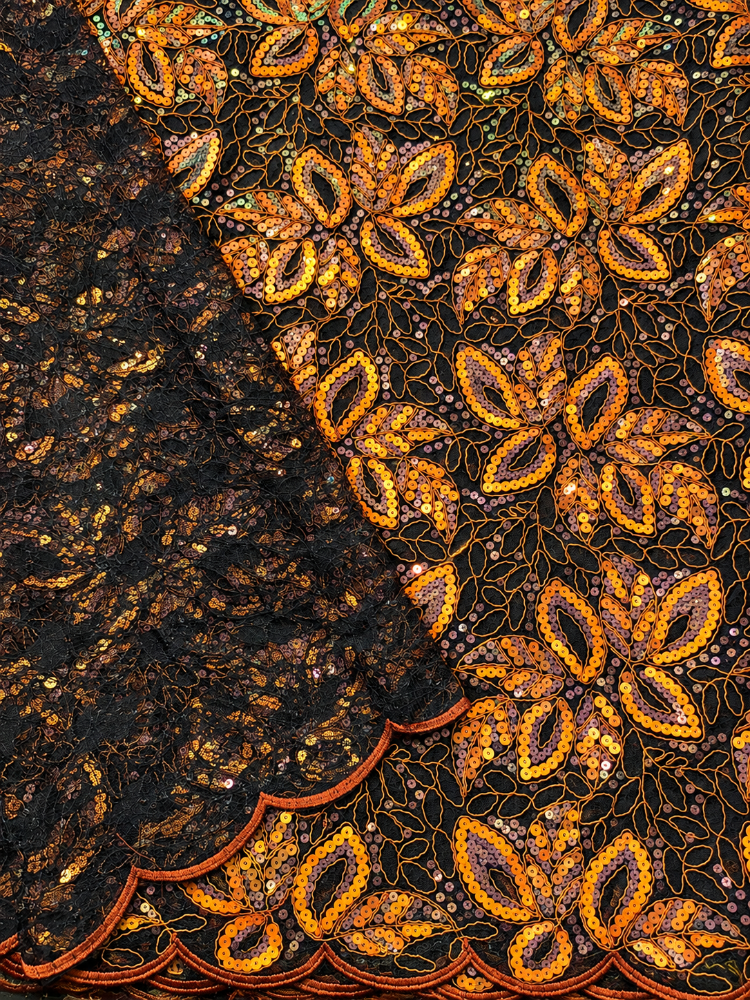 Opoly Sparkling Sequin Organza Fabric - Orange/Black