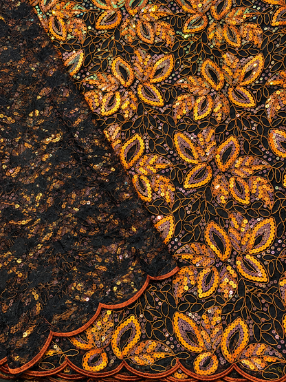 Opoly Sparkling Sequin Organza Fabric - Orange/Black