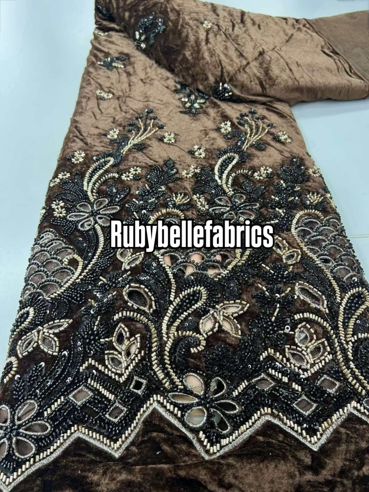 Vanah Luxury Floral Beaded Velvet Fabric